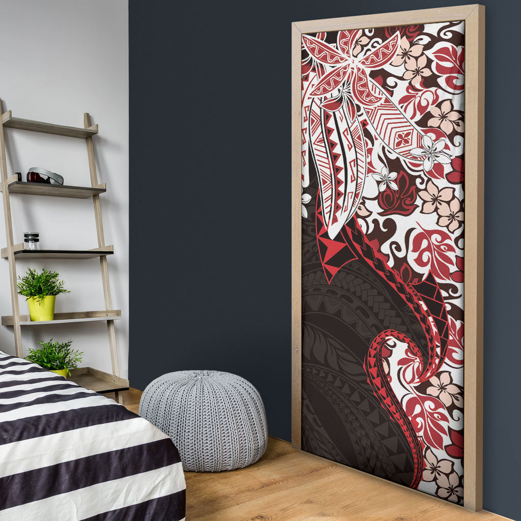 Monstera Plumeria Flowers Red Door Cover Polynesian Pattern LT01 - Polynesian Pride