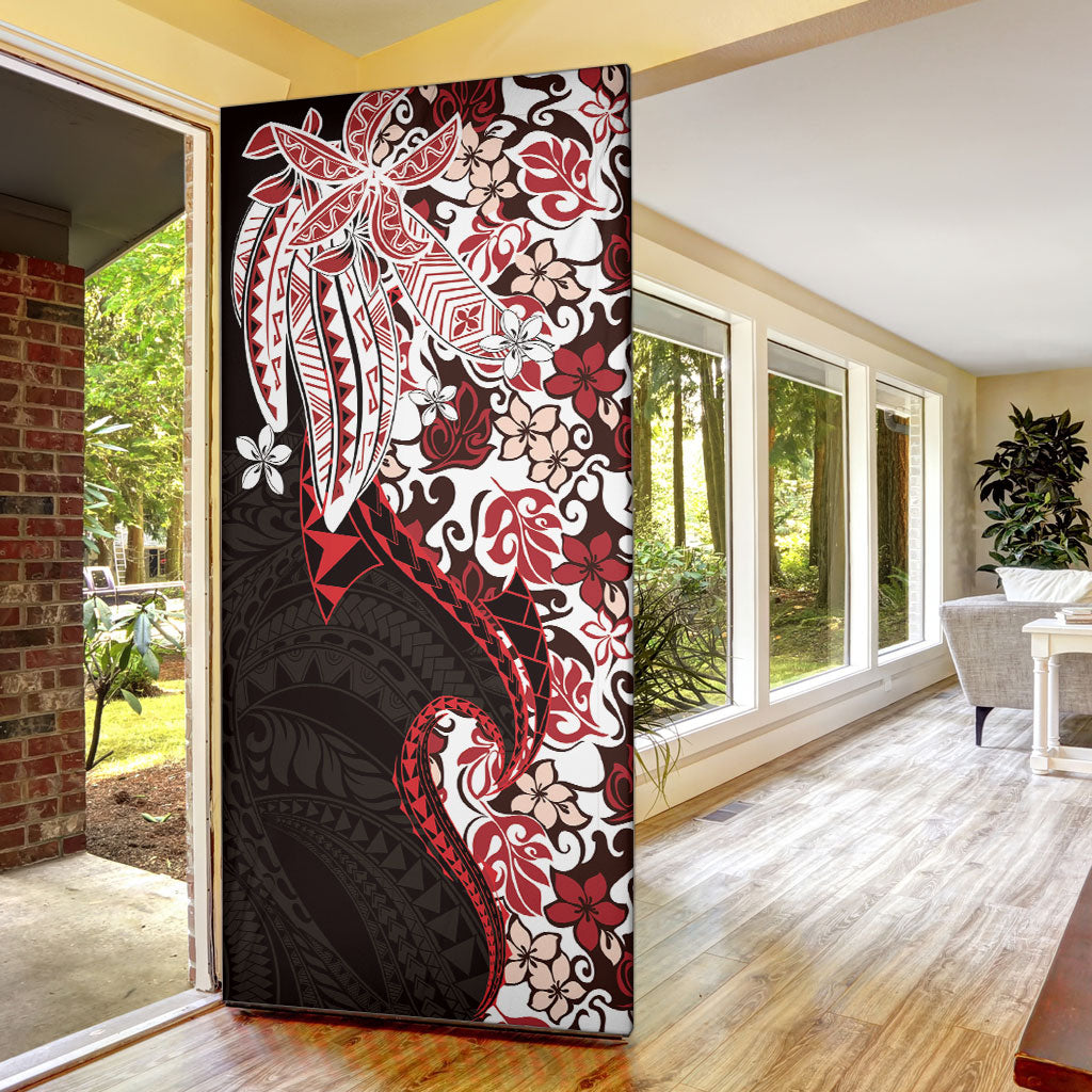 Monstera Plumeria Flowers Red Door Cover Polynesian Pattern LT01 - Polynesian Pride