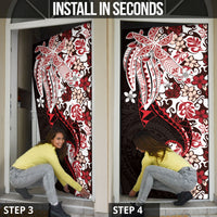 Monstera Plumeria Flowers Red Door Cover Polynesian Pattern LT01 - Polynesian Pride