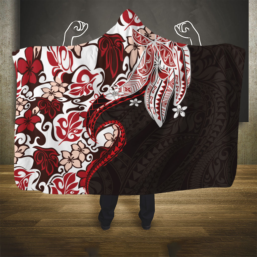 Monstera Plumeria Flowers Red Hooded Blanket Polynesian Pattern LT01 - Polynesian Pride
