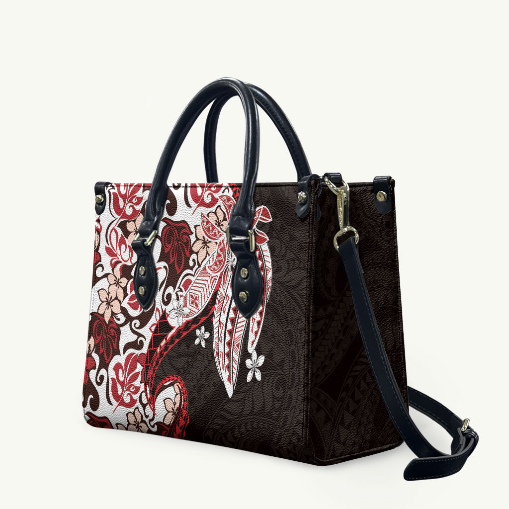 Monstera Plumeria Flowers Red Leather Bag Polynesian Pattern LT01 Red - Polynesian Pride