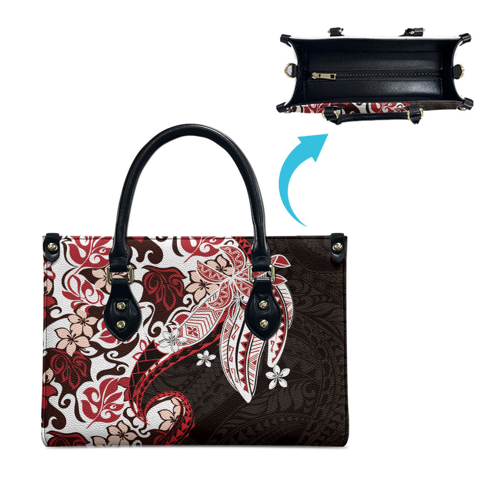 Monstera Plumeria Flowers Red Leather Bag Polynesian Pattern LT01 - Polynesian Pride