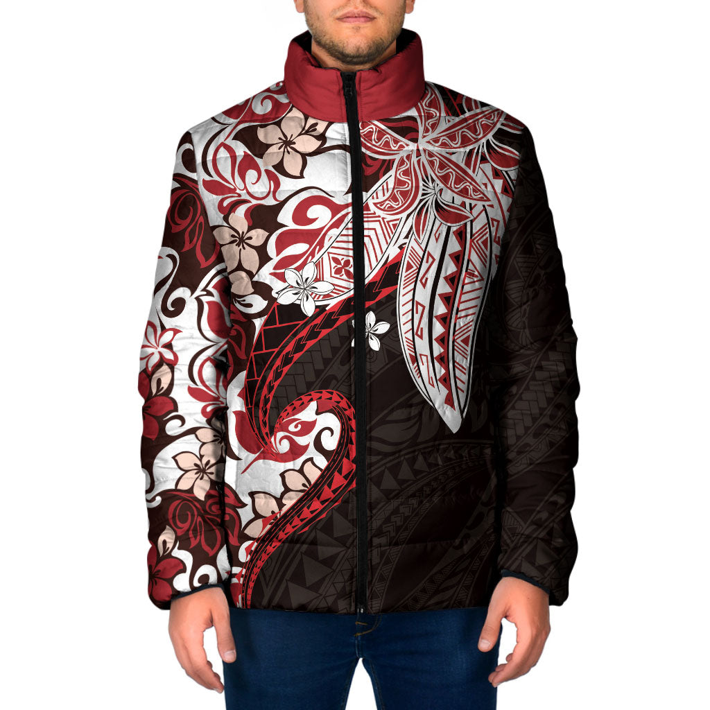 Monstera Plumeria Flowers Red Padded Jacket Polynesian Pattern LT01 Men Red - Polynesian Pride