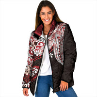 Monstera Plumeria Flowers Red Padded Jacket Polynesian Pattern LT01 Women Red - Polynesian Pride