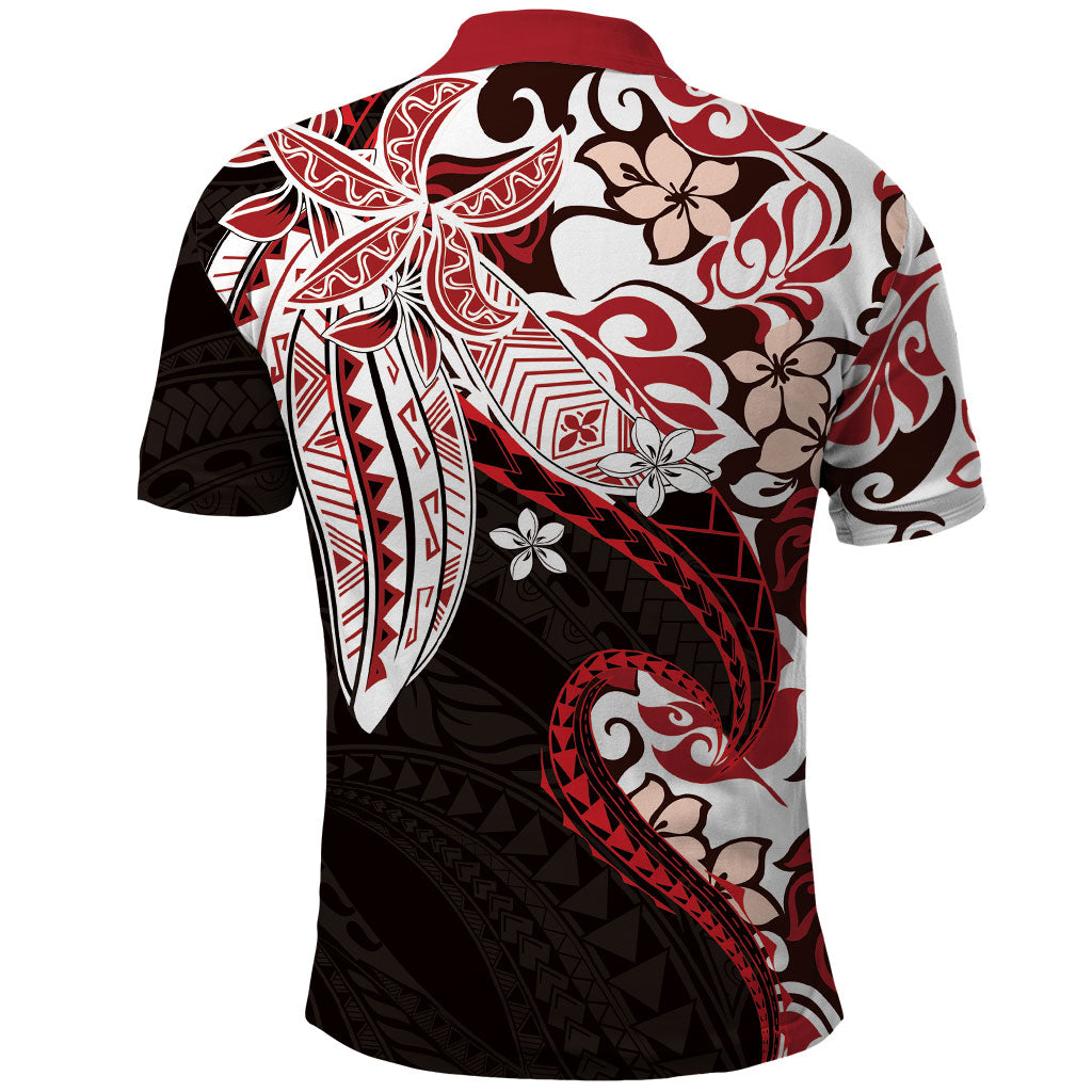 Monstera Plumeria Flowers Red Polo Shirt Polynesian Pattern LT01 - Polynesian Pride
