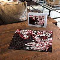 Monstera Plumeria Flowers Red Puzzle Polynesian Pattern LT01 - Polynesian Pride