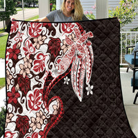 Monstera Plumeria Flowers Red Quilt Polynesian Pattern LT01 Red - Polynesian Pride