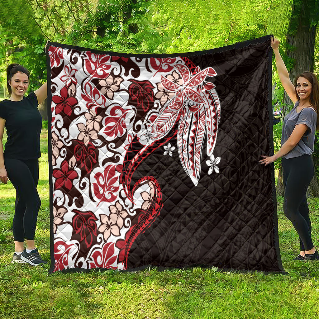 Monstera Plumeria Flowers Red Quilt Polynesian Pattern LT01 - Polynesian Pride