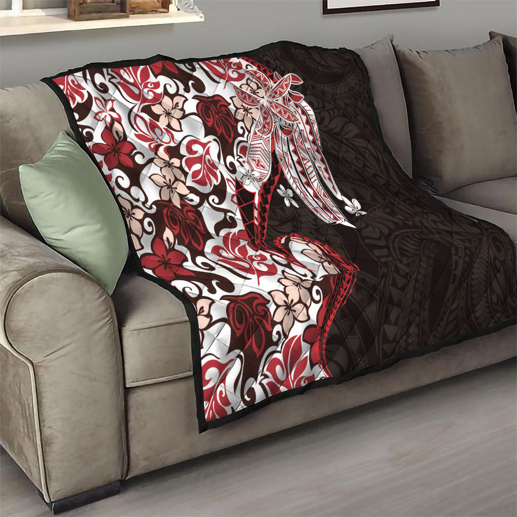 Monstera Plumeria Flowers Red Quilt Polynesian Pattern LT01 - Polynesian Pride