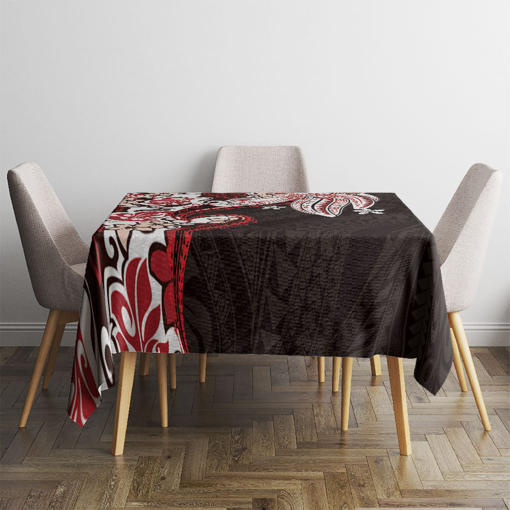 Monstera Plumeria Flowers Red Tablecloth Polynesian Pattern LT01 - Polynesian Pride
