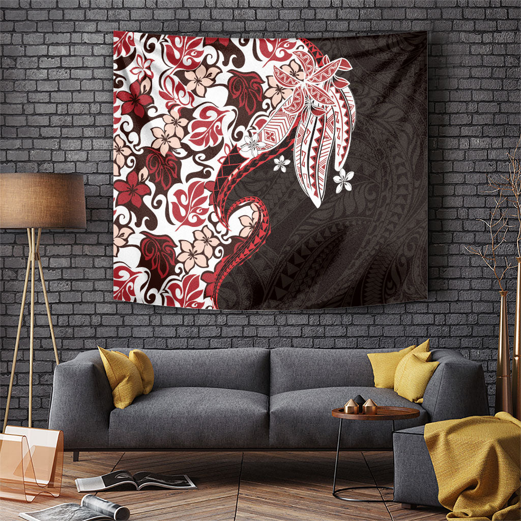 Monstera Plumeria Flowers Red Tapestry Polynesian Pattern LT01 Red - Polynesian Pride