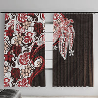 Monstera Plumeria Flowers Red Window Curtain Polynesian Pattern LT01 With Hooks Red - Polynesian Pride