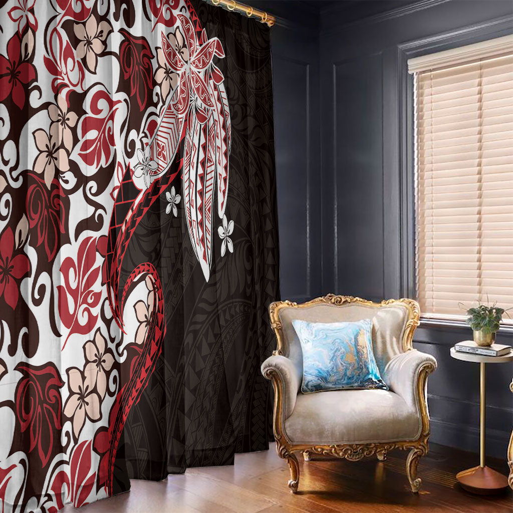 Monstera Plumeria Flowers Red Window Curtain Polynesian Pattern LT01 - Polynesian Pride
