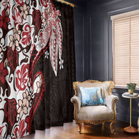 Monstera Plumeria Flowers Red Window Curtain Polynesian Pattern LT01 - Polynesian Pride