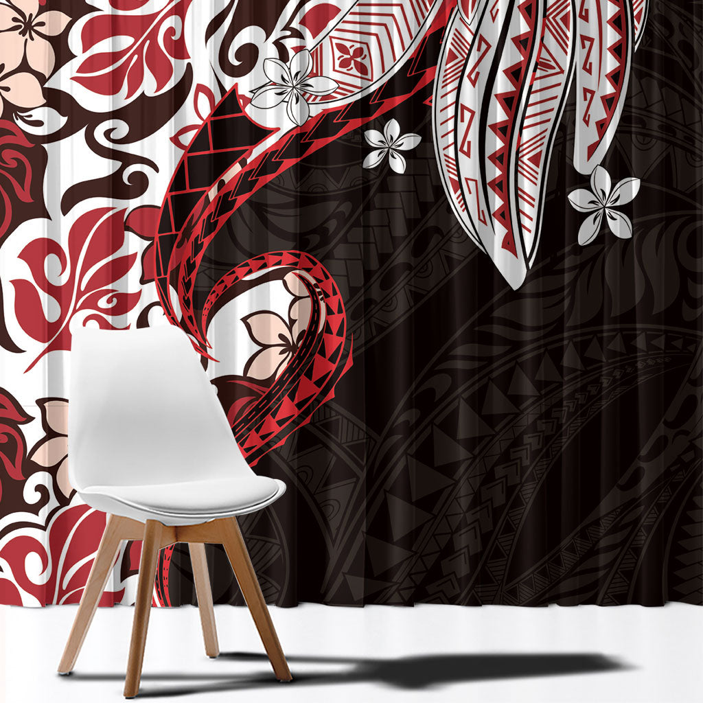 Monstera Plumeria Flowers Red Window Curtain Polynesian Pattern LT01 - Polynesian Pride