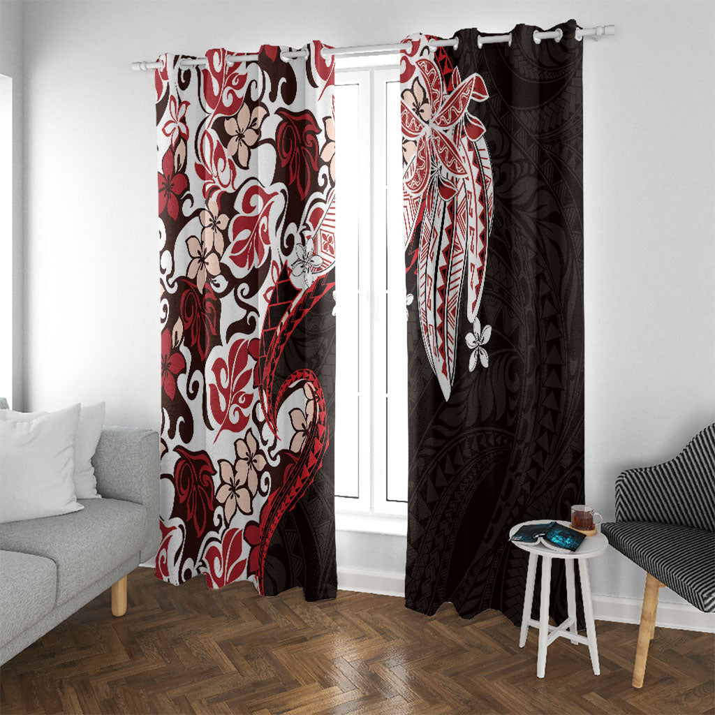 Monstera Plumeria Flowers Red Window Curtain Polynesian Pattern LT01 With Grommets Red - Polynesian Pride