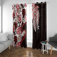Monstera Plumeria Flowers Red Window Curtain Polynesian Pattern LT01 With Grommets Red - Polynesian Pride