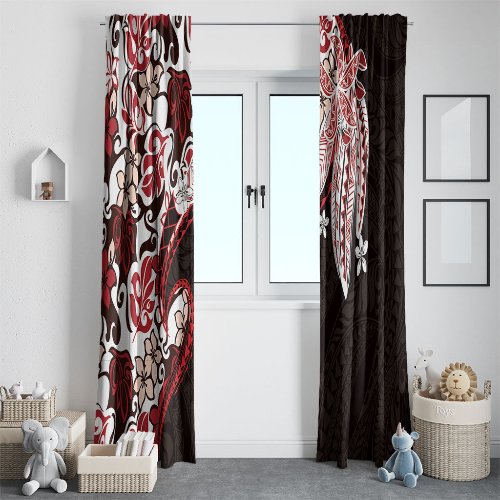 Monstera Plumeria Flowers Red Window Curtain Polynesian Pattern LT01 - Polynesian Pride