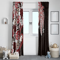 Monstera Plumeria Flowers Red Window Curtain Polynesian Pattern LT01 - Polynesian Pride