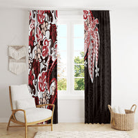 Monstera Plumeria Flowers Red Window Curtain Polynesian Pattern LT01 - Polynesian Pride