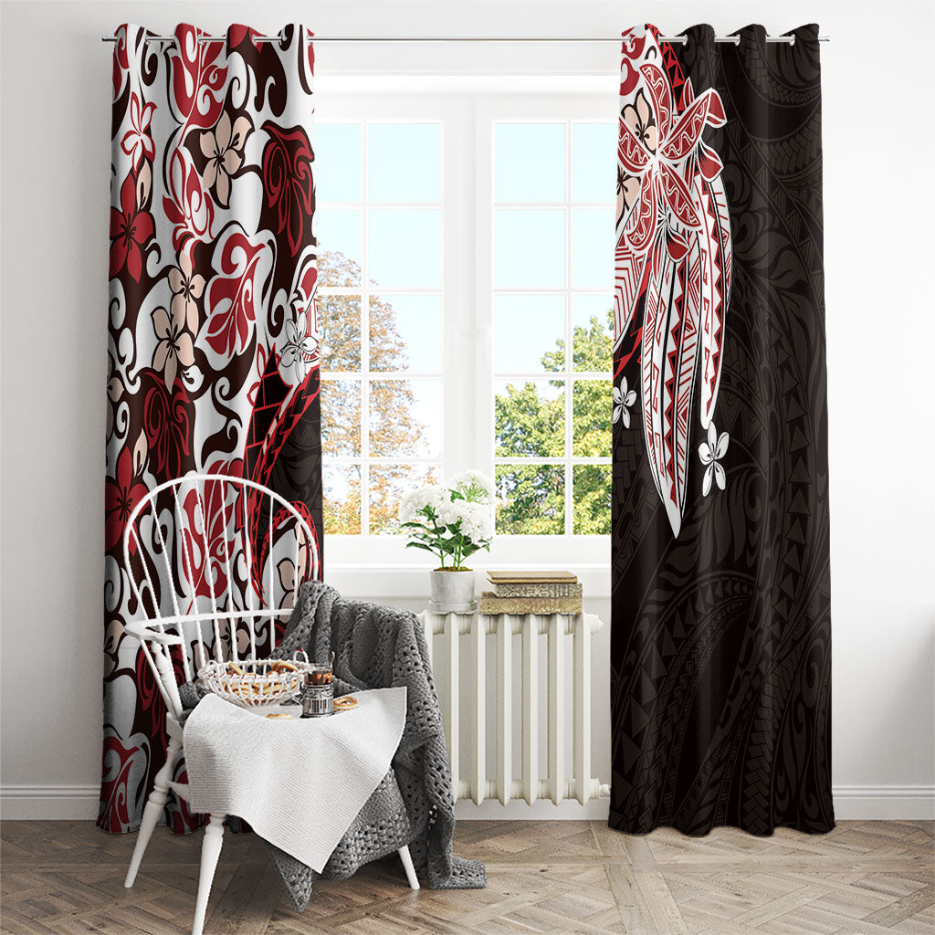 Monstera Plumeria Flowers Red Window Curtain Polynesian Pattern LT01 - Polynesian Pride