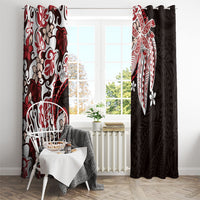Monstera Plumeria Flowers Red Window Curtain Polynesian Pattern LT01 - Polynesian Pride