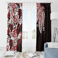 Monstera Plumeria Flowers Red Window Curtain Polynesian Pattern LT01 - Polynesian Pride