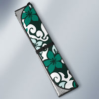 Monstera Plumeria Flowers Teal Auto Sun Shade Polynesian Pattern LT01 - Polynesian Pride