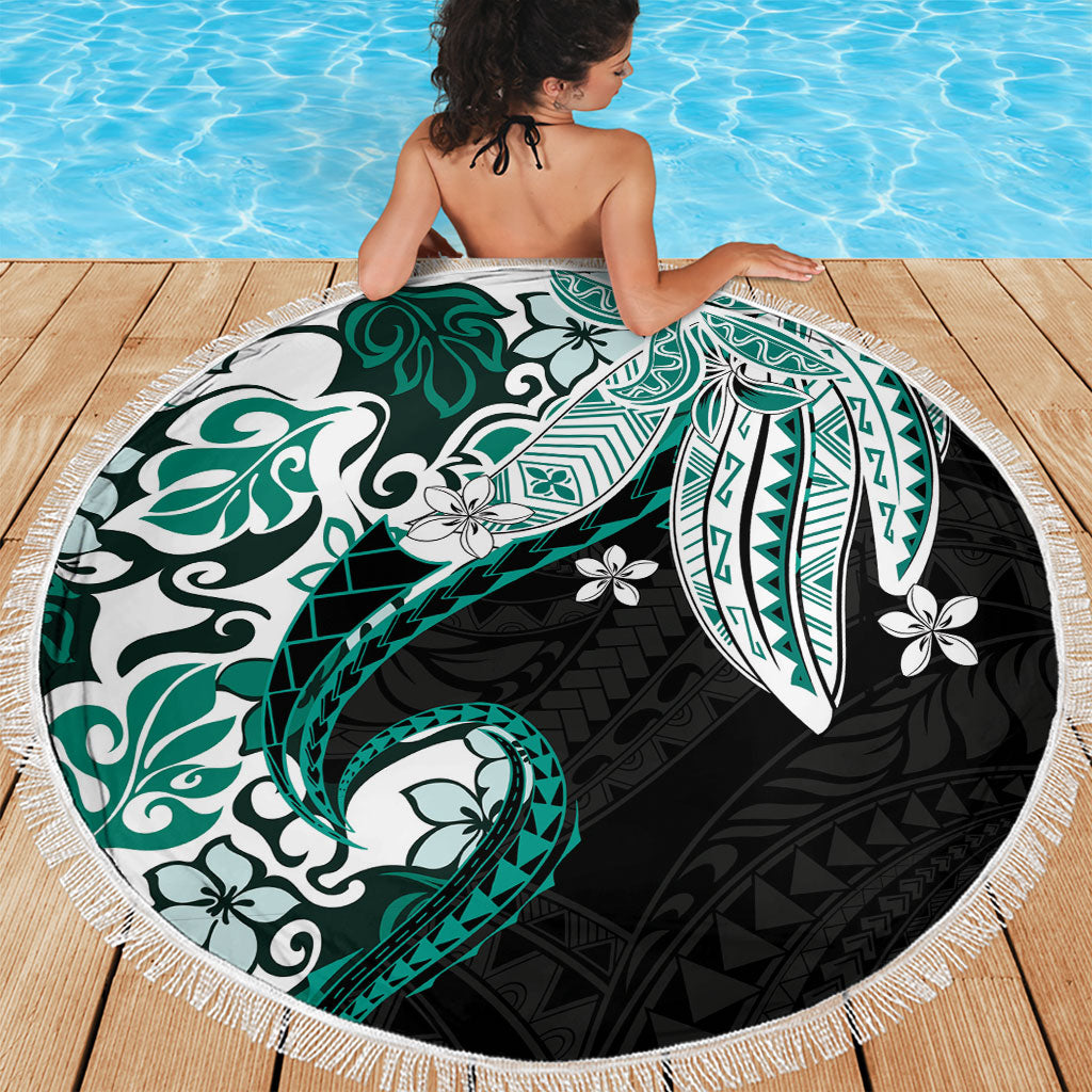 Monstera Plumeria Flowers Teal Beach Blanket Polynesian Pattern LT01 - Polynesian Pride