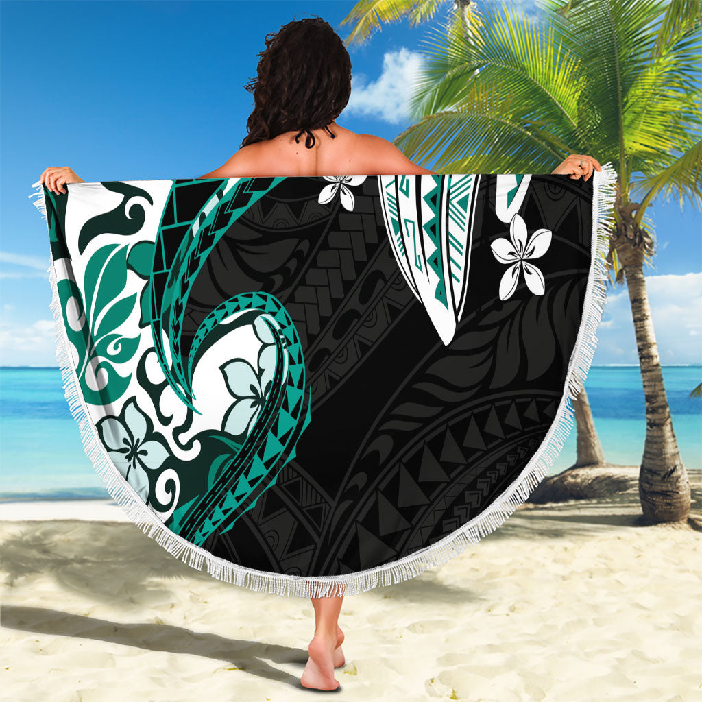 Monstera Plumeria Flowers Teal Beach Blanket Polynesian Pattern LT01 - Polynesian Pride