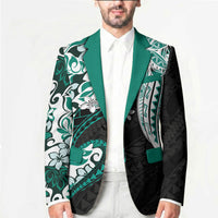 Monstera Plumeria Flowers Teal Blazer Polynesian Pattern LT01 - Polynesian Pride
