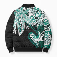 Monstera Plumeria Flowers Teal Bomber Puffer Jacket Polynesian Pattern LT01 - Polynesian Pride