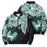 Monstera Plumeria Flowers Teal Bomber Puffer Jacket Polynesian Pattern LT01 - Polynesian Pride