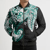 Monstera Plumeria Flowers Teal Bomber Puffer Jacket Polynesian Pattern LT01 - Polynesian Pride