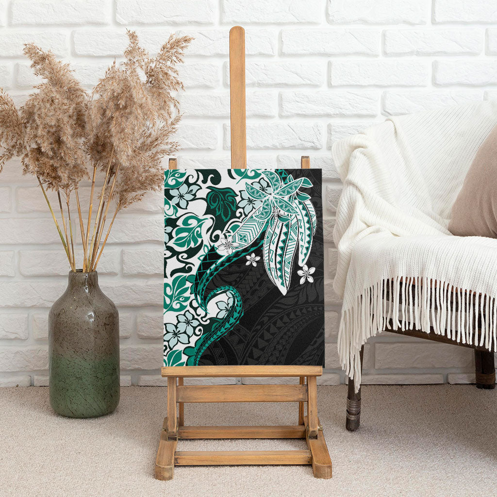 Monstera Plumeria Flowers Teal Canvas Wall Art Polynesian Pattern LT01 - Polynesian Pride