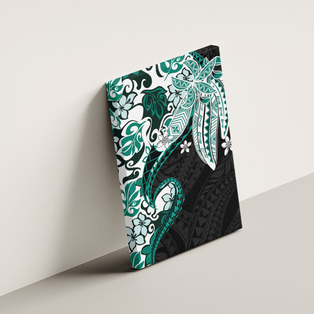 Monstera Plumeria Flowers Teal Canvas Wall Art Polynesian Pattern LT01 - Polynesian Pride