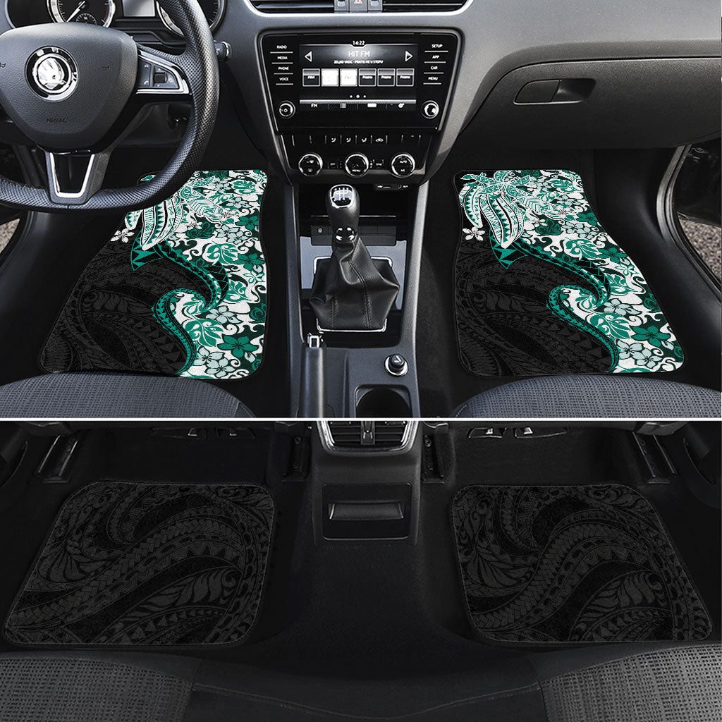 Monstera Plumeria Flowers Teal Car Mats Polynesian Pattern LT01 Set 4pcs Teal - Polynesian Pride