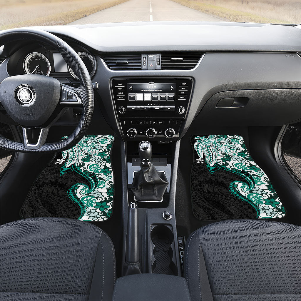 Monstera Plumeria Flowers Teal Car Mats Polynesian Pattern LT01 Set 2pcs - Front Teal - Polynesian Pride