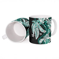 Monstera Plumeria Flowers Teal Ceramic Mug Polynesian Pattern LT01 - Polynesian Pride