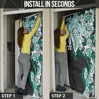 Monstera Plumeria Flowers Teal Door Cover Polynesian Pattern LT01 - Polynesian Pride