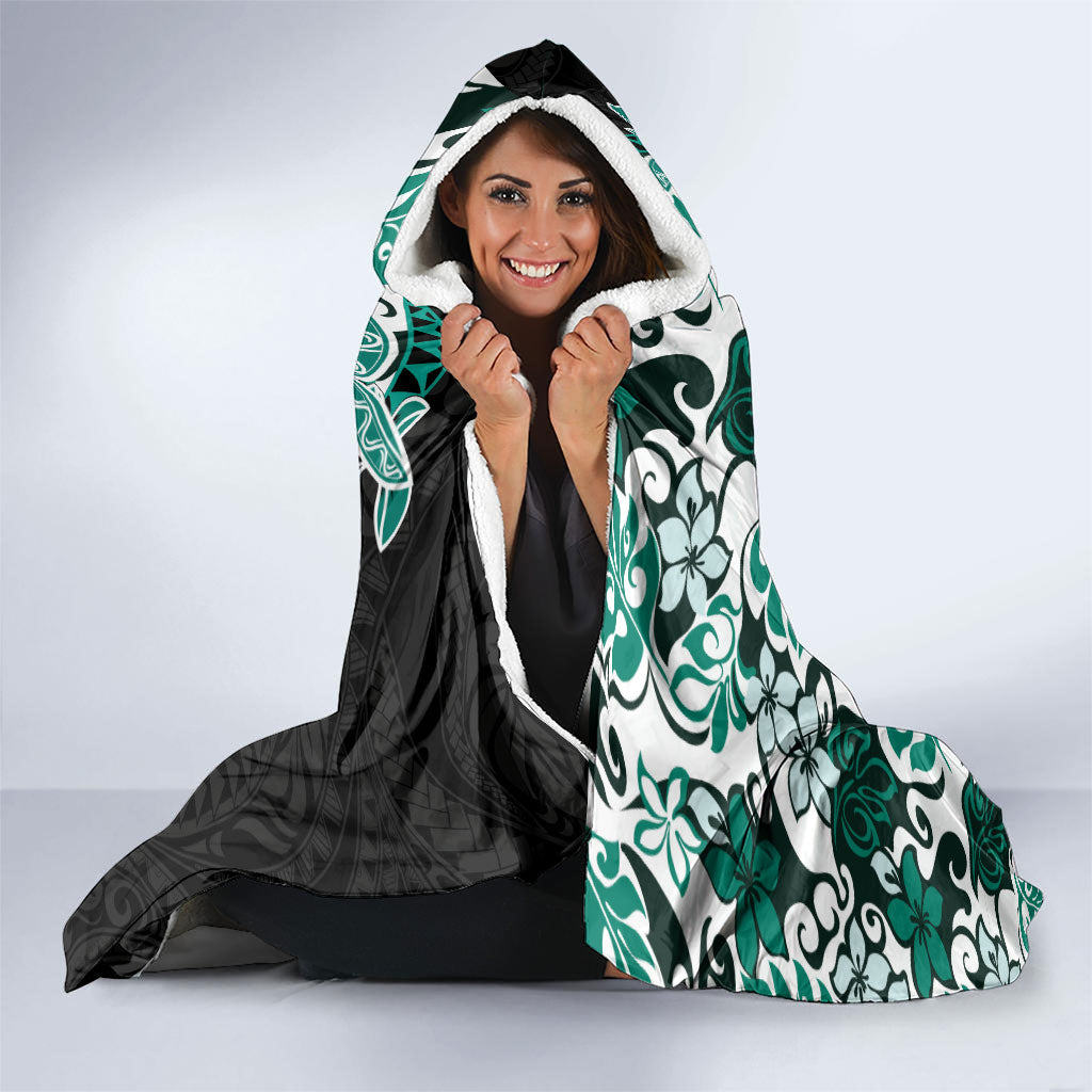 Monstera Plumeria Flowers Teal Hooded Blanket Polynesian Pattern LT01 - Polynesian Pride