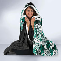 Monstera Plumeria Flowers Teal Hooded Blanket Polynesian Pattern LT01 - Polynesian Pride
