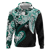 Monstera Plumeria Flowers Teal Hoodie Polynesian Pattern LT01 Pullover Hoodie Teal - Polynesian Pride