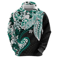 Monstera Plumeria Flowers Teal Hoodie Polynesian Pattern LT01 - Polynesian Pride