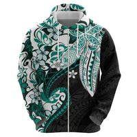 Monstera Plumeria Flowers Teal Hoodie Polynesian Pattern LT01 - Polynesian Pride