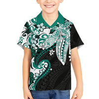 Monstera Plumeria Flowers Teal Kid Hawaiian Shirt Polynesian Pattern LT01 Kid Teal - Polynesian Pride