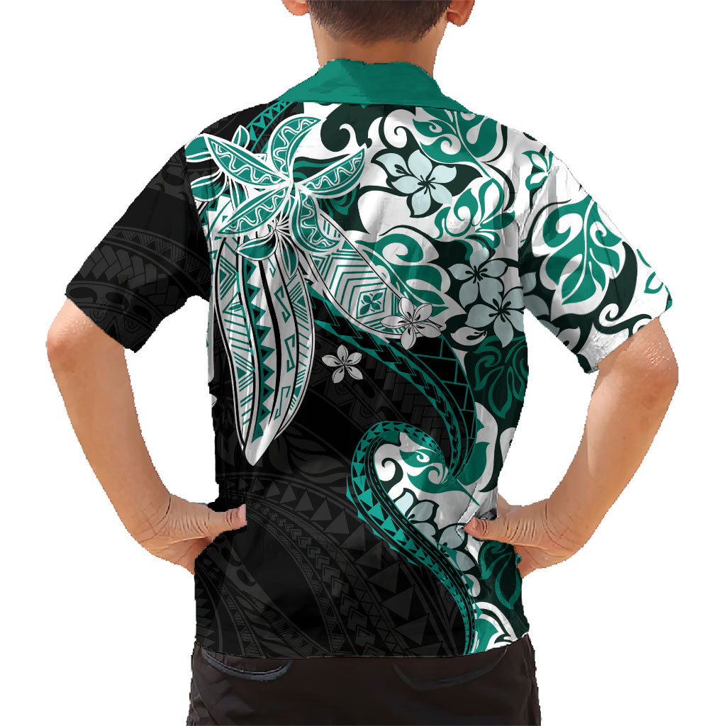 Monstera Plumeria Flowers Teal Kid Hawaiian Shirt Polynesian Pattern LT01 - Polynesian Pride