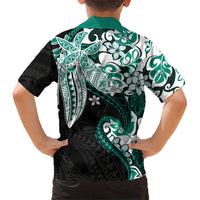 Monstera Plumeria Flowers Teal Kid Hawaiian Shirt Polynesian Pattern LT01 - Polynesian Pride