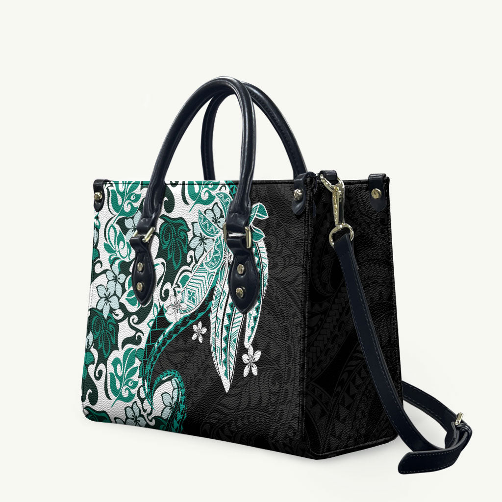 Monstera Plumeria Flowers Teal Leather Bag Polynesian Pattern LT01 Teal - Polynesian Pride