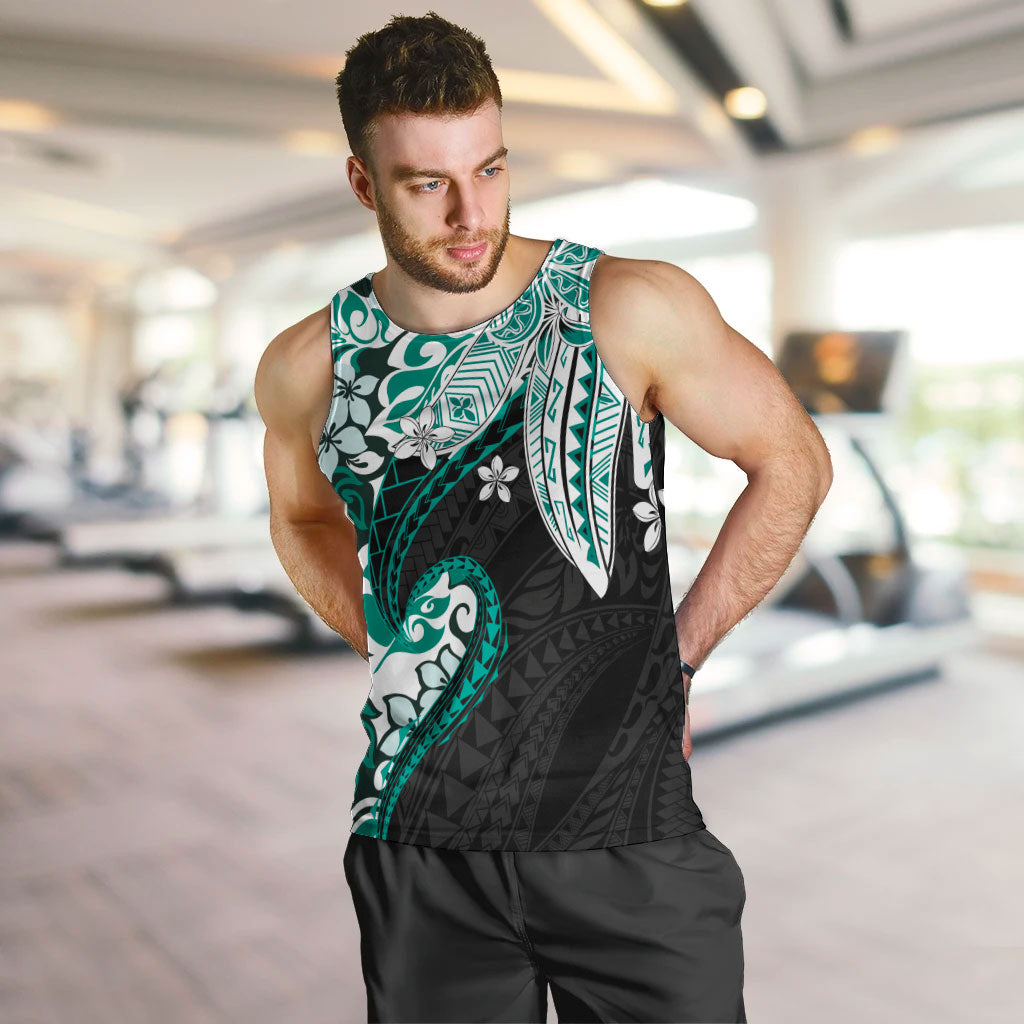 Monstera Plumeria Flowers Teal Men Tank Top Polynesian Pattern LT01 Teal - Polynesian Pride